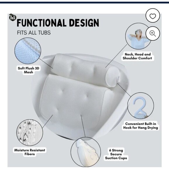 Hi Peach Layne Comfort Cloud Bath Pillow, White NEW!! - Picture 3 of 8